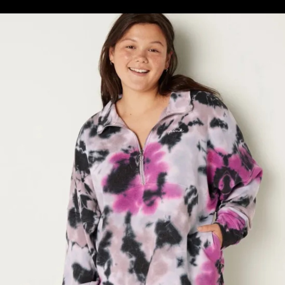 VICTORIAS SECRET PINK VARSITY HALF ZIP PULLOVER